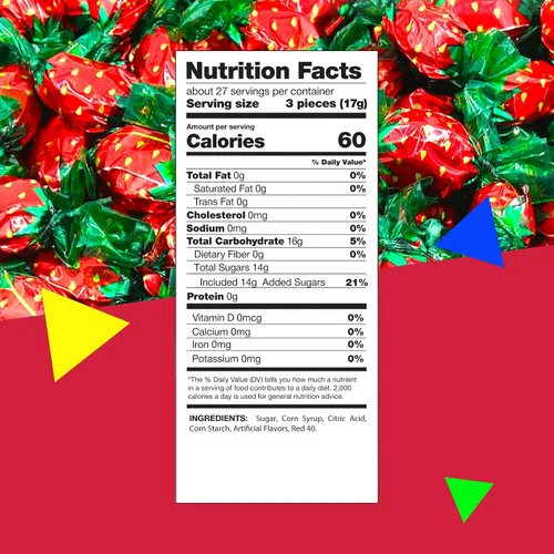 Miniatura 2 de Caramelo duro de fresa Bolsa de 1 libra – Aproximadamente 85 unidades Caramelo de fresa envuelto individualmente Caramelo antiguo Trato retro