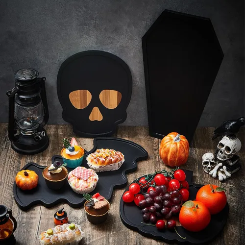 Miniatura 4 de Liliful Tablas de madera de calabaza de Halloween, tabla de queso de bambú, plato de charcutería y bandeja para servir para fiestas, bandeja