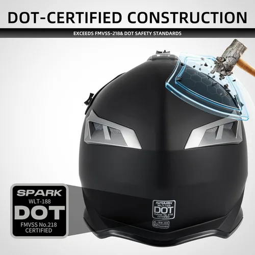 Miniatura 7 de SPARK Casco de motocross y ATV para adultos, casco de motocross certificado por DOT con liberación rápida, diseño ligero todoterreno para motocross