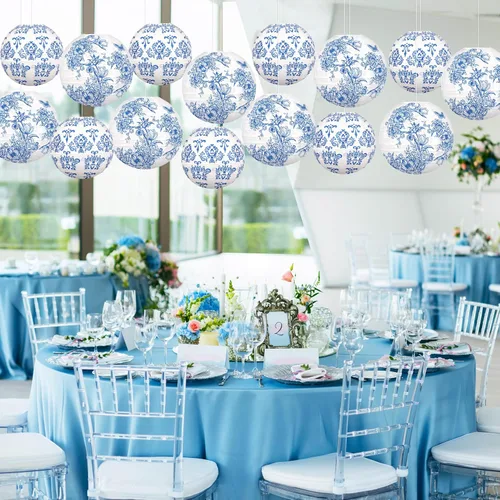 Miniatura 5 de 15 linternas de papel chinas, decoración de chinoiserie, farol de porcelana azul y blanco para colgar para mediados de otoño, festival, fiesta