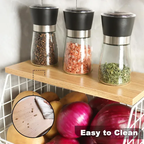 Miniatura 5 de Mefirt Cesta de frutas, frutero de 2 niveles para encimera de cocina, almacenamiento de frutas apilable montado en la pared, organizador de Marrón