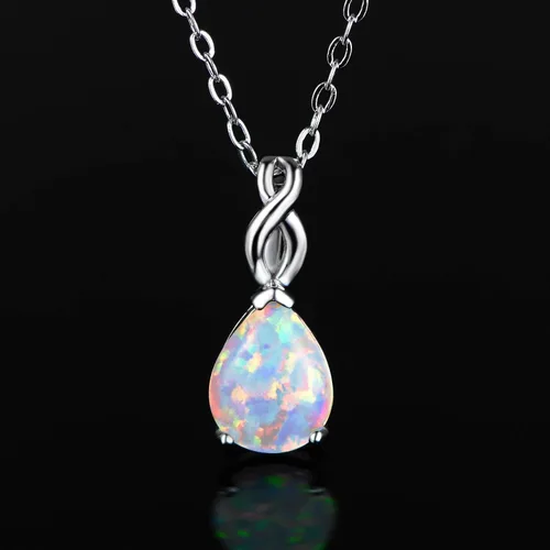 Miniatura 5 de VOLUKA Collar con colgante de ópalo de fuego blanco para mujer, piedra natal de piedras preciosas, regalos para niñas
