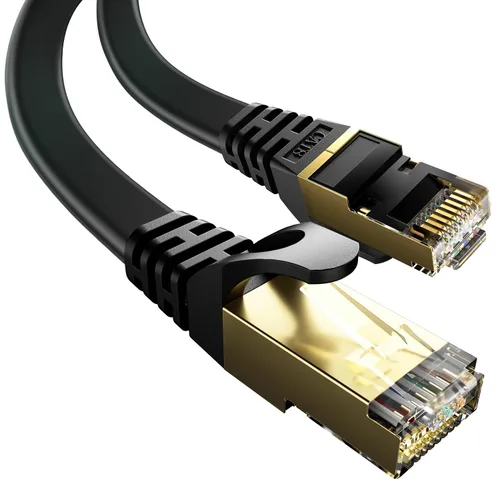 Cable Ethernet Cat 8 20 pies con clips plano de alta velocidad STP RJ45 Gigabit LAN Red de Internet para Router - Negro