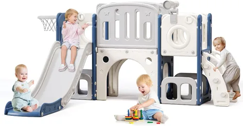 Tobogán 8 en 1 para niños pequeños, tobogán escalador para niños con espacio de almacenamiento y escalones antideslizantes, juego para interiores y
