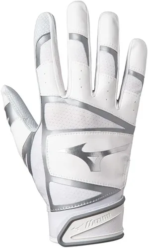 Miniatura 7 de Mizuno B-303 Guantes de béisbol para bateo Par Para adultos y jóvenes Palma de cuero de grano completo Inserciones AirMesh Solapas