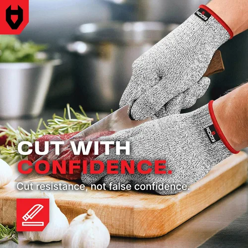 Miniatura 5 de Guantes de resistente al corte Nocry, Protección de Alto Rendimiento Nivel 5, grado de Alimentos. ¡EBook gratuito incluido!, M, Gris Original (gris)