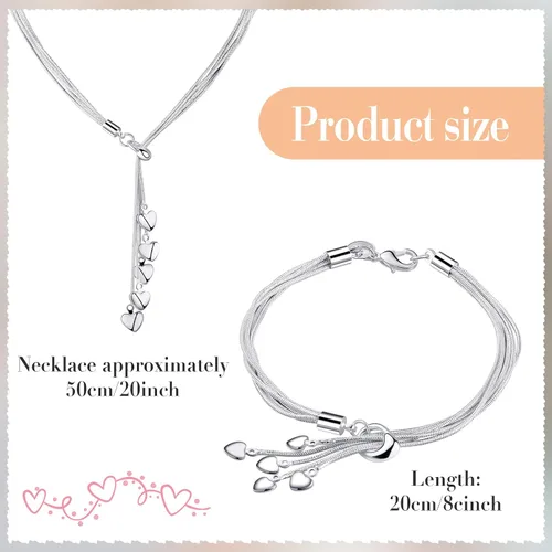 Miniatura 3 de MTLEE 2 cadenas de cinco líneas con eslabones de cinco corazones pulsera italiana de cinco líneas con collar de amor de cinco corazones collar
