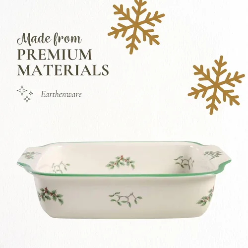 Miniatura 5 de Spode Plato rectangular con mango de árbol de Navidad (9 x 12 pulgadas) para hornear y platos de temporada, apto para loza, microondas