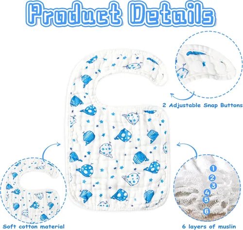 Miniatura 3 de BUoonyer 10 baberos de algodón de muselina a presión, baberos bandana para bebé, bufanda de algodón absorbente suave ajustable