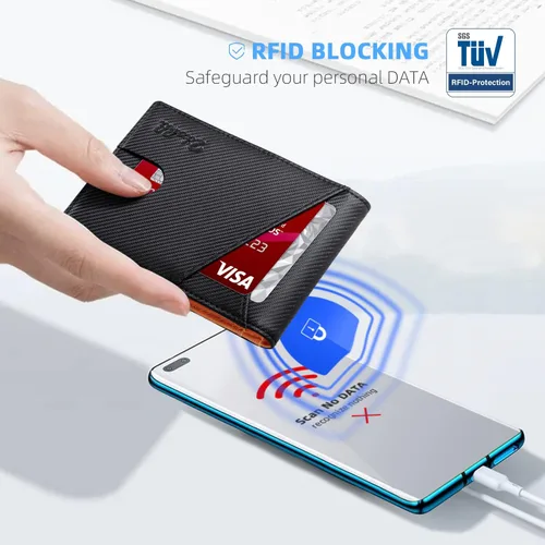 Miniatura 38 de Zitahli - Billeteras delgadas RFID para hombres, billetera de cuero flexible con clip de dinero, cartera minimalista con bolsillo frontal