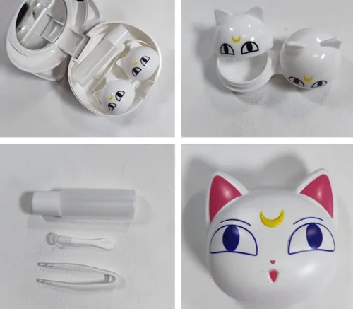 Miniatura 5 de Paquete de 2 fundas para lentes de contacto de anime lindo gato estuche de viaje portátil para lentes de contacto kit con solución limpiadora