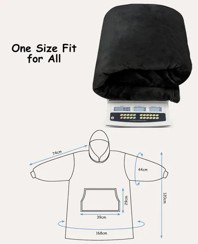 Miniatura 8 de Sendowtek Manta Vestible para Mujeres y Hombres, Sudadera Larga Sherpa con Capucha y Bolsillo Grande, Manta con Capucha Cómoda de Gran Tamaño, Negro