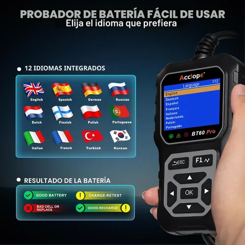 Miniatura 8 de BT60 Pro Probador de Batería de Coche, Analizador Digital con Impresión en la Nube, Verificador de Batería de 6V/12V/24V para AGM, Litio