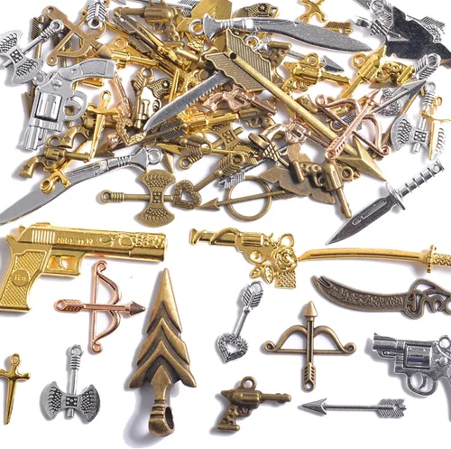 Miniatura 19 de stino 100 G Mixed Style Metal Charms for Jewelry Making, Bulk Silver & Gold Plated, for Bracelet, Necklace, Earrings DIY Crafts