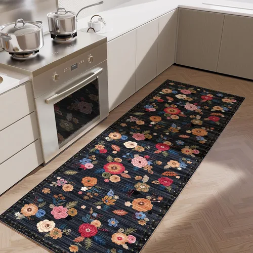 Miniatura 10 de Alfombra de pasillo lavable antideslizante: alfombra de cocina de 2 x 6 pies, resistente a las manchas, con parte trasera de goma, alfombra suave
