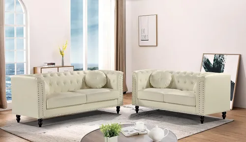 Miniatura 4 de Container Furniture Direct S5370-S Kittleson Velvet Upholstered Modern Chesterfield Sofa with Nailhead Trim, Gray