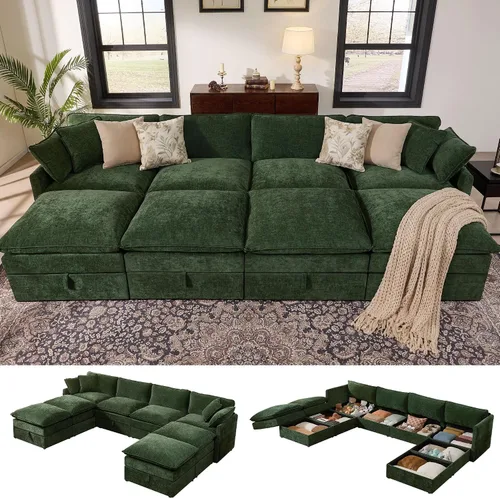 Miniatura 23 de Ihanherry Sofá cama modular de gran tamaño con almacenamiento, sofá nube modular de 6 plazas de 103 pulgadas con otomanas móviles, sofás de felpilla