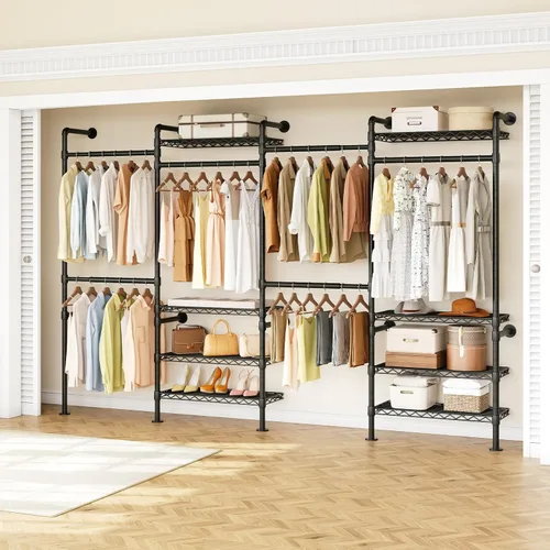 ONBRILL H4 Sistema de Clóset Montado en Pared, Perchero de Tubería Industrial Expandible para Colgar Ropa, Organizadores de Clóset y Almacenamiento