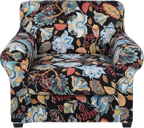 Miniatura 19 de hyha Funda para sofá, diseño floral, elástica, estampada, 4 piezas, fundas para sofá de 3 cojines separados, protector de muebles lavable para Azul