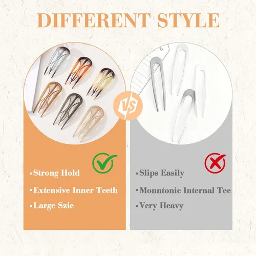 Miniatura 3 de 6 horquillas francesas para mujer, tenedores grandes en forma de U con dientes internos, fuerte sujeción para cabello grueso y fino, rizos franceses