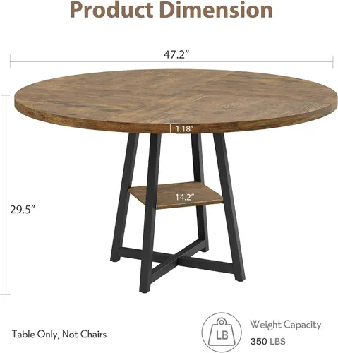 Miniatura 2 de Garvee Mesa de comedor redonda de 47.2 pulgadas para 4-6 personas, mesa de cocina redonda industrial con base de pedestal de metal resistente