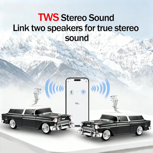 Miniatura 3 de WSTER Altavoz Bluetooth retro clásico modelo de coche con luz ambiental LED, emparejamiento estéreo TWS, sonido HD, altavoz inalámbrico portátil