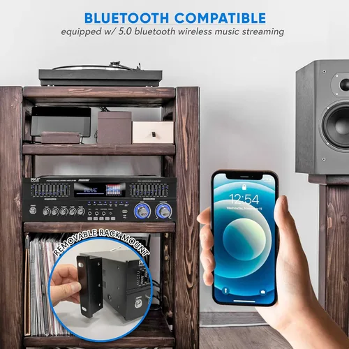Miniatura 6 de Pyle Amplificador híbrido Bluetooth de 6 canales para el hogar – 1600 W para el hogar de audio estéreo con radio, USB/AUX/RCA/MIC, HD/OPT/COAX