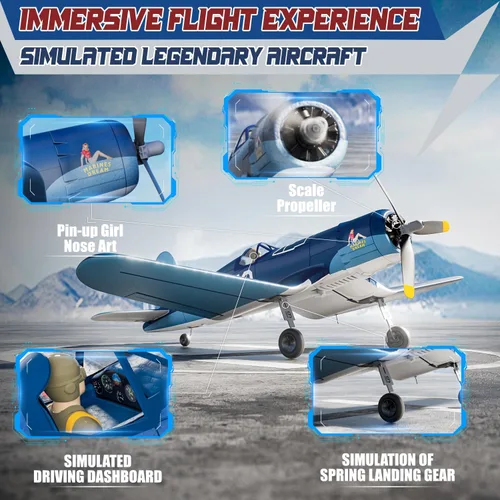 Miniatura 5 de LEAMBE Avión RC sin escobillas de 4 canales F4U Corsair 500mm, avión a control remoto de combate RTF con giroscopio de 6 ejes, 3 modos y acrobacias