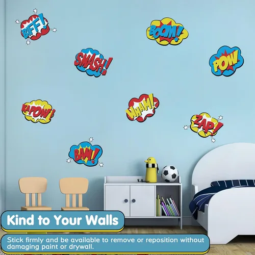 Miniatura 4 de Calcomanías de pared de superhéroes, calcomanías de efectos de sonido de cómics, calcomanías de superhéroe, Boom Pow, calcomanías de vinilo