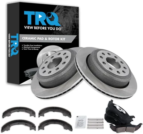 Miniatura 45 de TRQ Kit de pastillas de freno y rotor Posi trasero premium con zapatas de estacionamiento para camión GM SUV