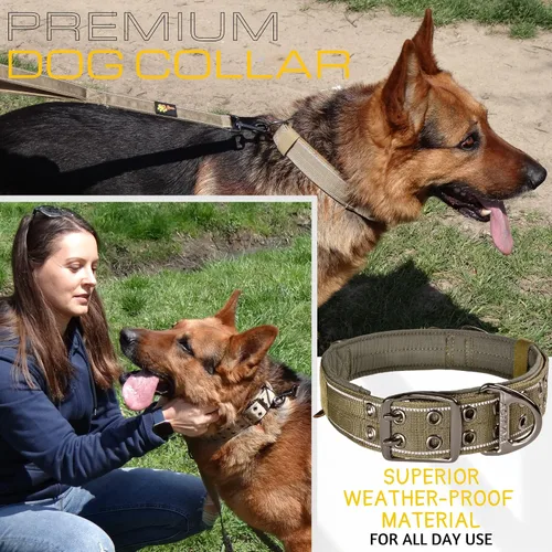 Miniatura 4 de ADITYNA Collar de perro resistente para perros medianos, collar verde reflectante con asa para entrenar y caminar, ancho, grueso, táctico, acolchado