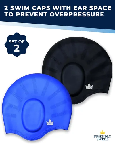 Miniatura 2 de The Friendly Swede Gorros de natación para mujeres y hombres, gorras de natación de silicona para cabello medio y largo, impermeables y mantienen