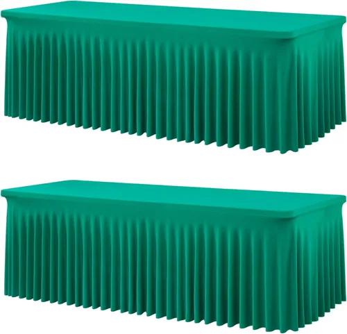 Miniatura 99 de Paquete de 2 manteles de spandex para mesas rectangulares de 8 pies, mantel elástico rosa de 8 pies, manteles ajustados, falda de mesa para fiestas