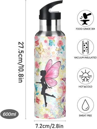 Miniatura 9 de Butterfly Wings Stainless Steel Vacuum Insulated Water Bottle 20 Oz Leakproof Water Bottles, BPA-Free Sport Water Bottle Insulated