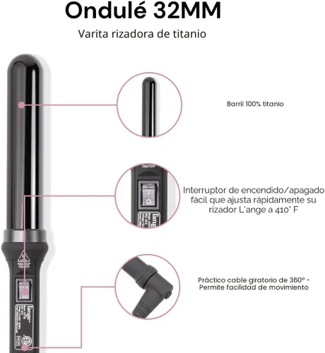 Miniatura 2 de L'ANGE HAIR Ondulé Varilla Rizador de Cerámica de 32 MM Rizador de Pelo Profesional Herramientas Calientes de 1.25 Pulgadas Varillas