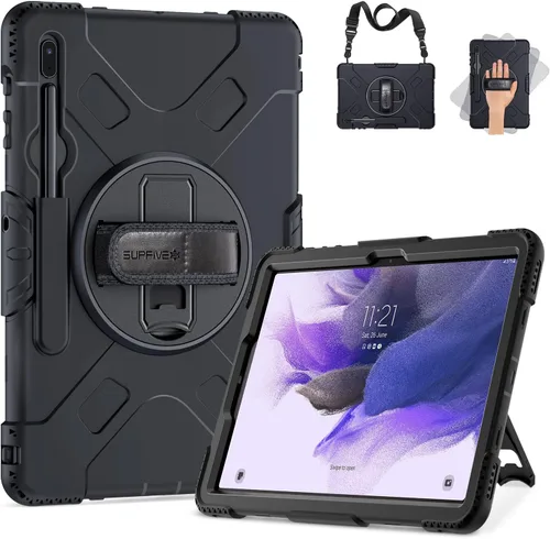 SUPFIVES Funda para Samsung Galaxy Tab S7 FE/ S8 Plus de 12.4 pulgadas: [Grado militar mejorado] Funda protectora de silicona suave de cuerpo