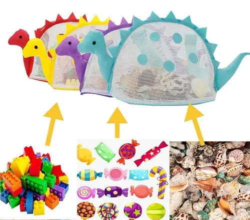 Miniatura 4 de Bolsa de playa de malla de juguete de playa, bolsa de recolección de conchas para niños, bolsa de juguete de playa de dinosaurio para sostener Morado