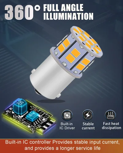 Miniatura 5 de 1156 Foco LED ámbar 12V-24V superbrillante 7506 1141 BA15S P21W 1003 foco LED para luces intermitentes de señal, luces traseras de freno, luces