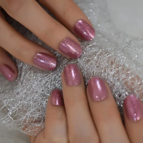 Miniatura 27 de Coolnail Uñas acrílicas clásicas a presión con flores cortas, uñas cuadradas de diseño natural, uñas postizas con purpurina para uso diario