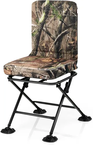 LDAILY Silla de caza, silla de caza silenciosa giratoria de 360° con cojín acolchado y almohadillas ajustables, asiento de caza de camuflaje