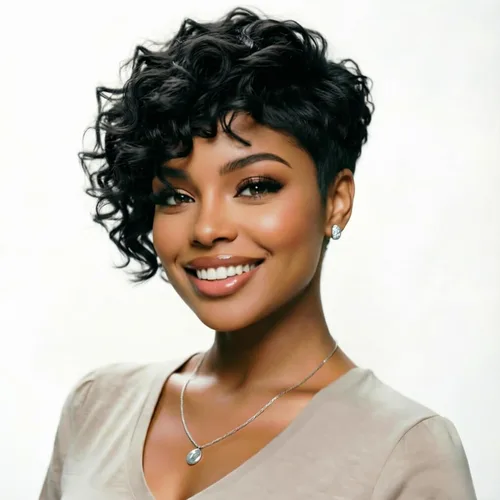 Miniatura 17 de Peluca de cabello humano con corte Pixie para mujeres negras, 100% cabello humano real, peluca corta y recta sin pegamento con flequillo, hecha a