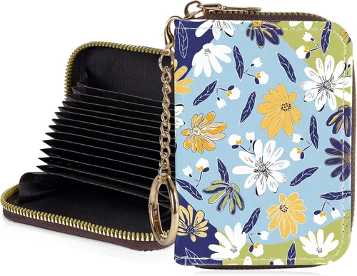 Miniatura 32 de Tarjetero de crédito para mujer, pequeña cartera RFID con cierre de llavero, bonita cartera de piel sintética, Huellas de patas en blanco y negro