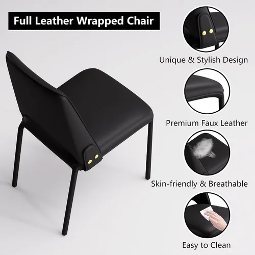 Miniatura 5 de YOUNIKE Black Luxury Modern Dining Chair Upholstered Faux Leather Comfy Kitchen Chair Single Armless Dining Room Accent Chair with Back for