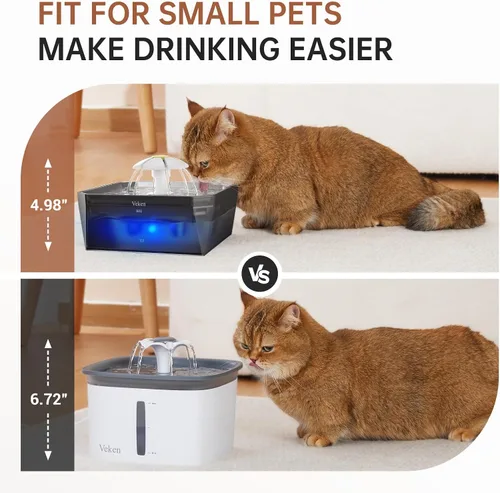Miniatura 12 de Veken Fuente de agua para gatos pequeña apta para mascotas con bomba silenciosa, fácil de limpiar y montar, mini dispensador de agua para mascotas