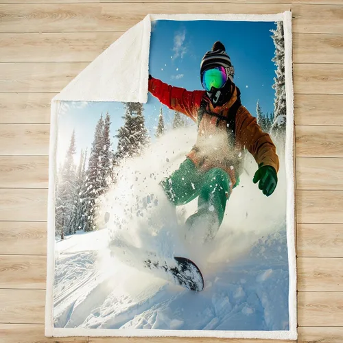 Miniatura 2 de Manta Sherpa de esquí para deportes de esquí, manta de felpa para deportes de invierno, manta de forro polar para sofá, cama, paisaje de nieve