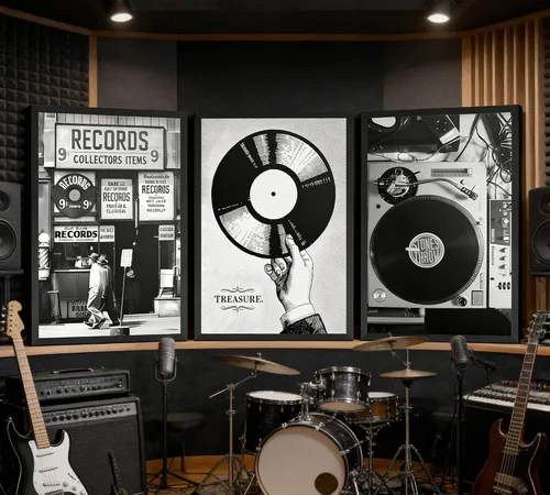 Miniatura 5 de Póster de música retro, 3 unidades, arte de pared, fotografía en blanco y negro, tienda de discos de vinilo preparados, pintura, pintura, decoración