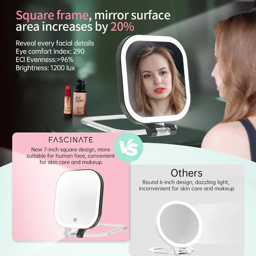 Miniatura 3 de FASCINATE Espejo de maquillaje de viaje recargable con aumento de 30X, espejo de tocador portátil iluminado de 7 pulgadas con iluminación de 3