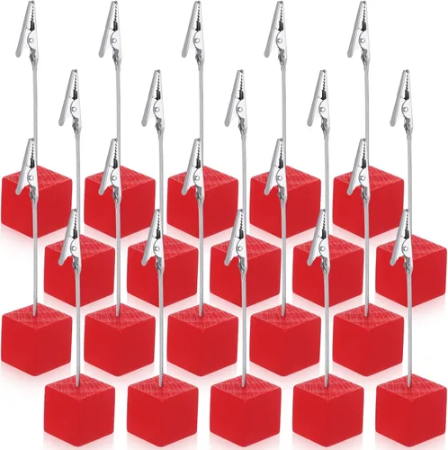 Miniatura 15 de Gersoniel 20 Piezas Soporte de Clip para Notas Base Cúbica con Clip de Cocodrilo Soporte de Números de Mesa de Madera Base Cúbica Soporte para Negro
