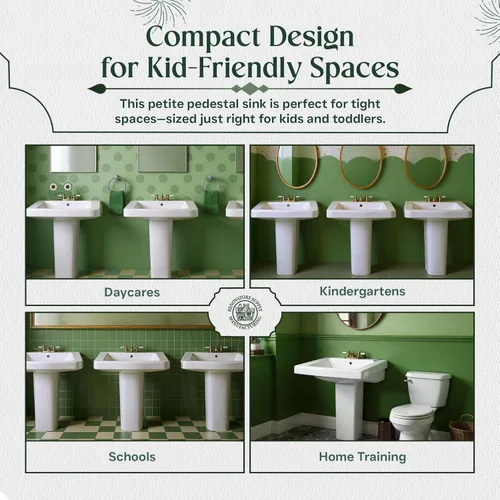 Miniatura 6 de Renovators Supply Manufacturing WeeWash - Fregadero de pedestal de baño infantil de 21.5 pulgadas de alto x 16 pulgadas de ancho, porcelana vítrea