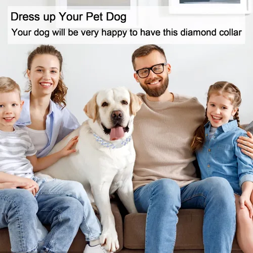 Miniatura 2 de Cadena de metal con diamantes para perros con hebilla segura, collares para mascotas para perros grandes y medianos Azul Blanco